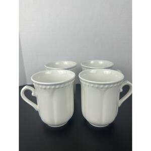 Churchill England White Coffee Mugs Fine China W/ Embossed Arch Design Set Of 4
